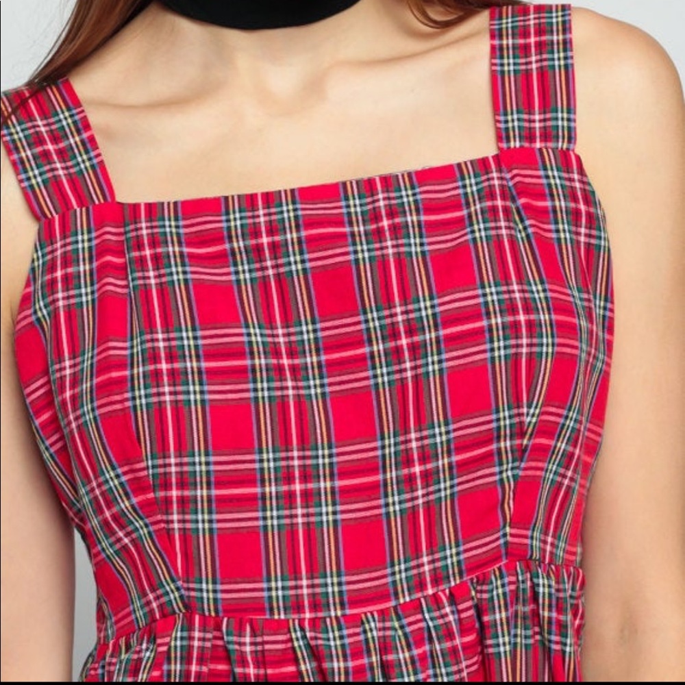 Red Plaid Dress 70s Babydoll Dress Mod Mini 1970s Boho Preppy Vintage Tartan med - Picture 4 of 5